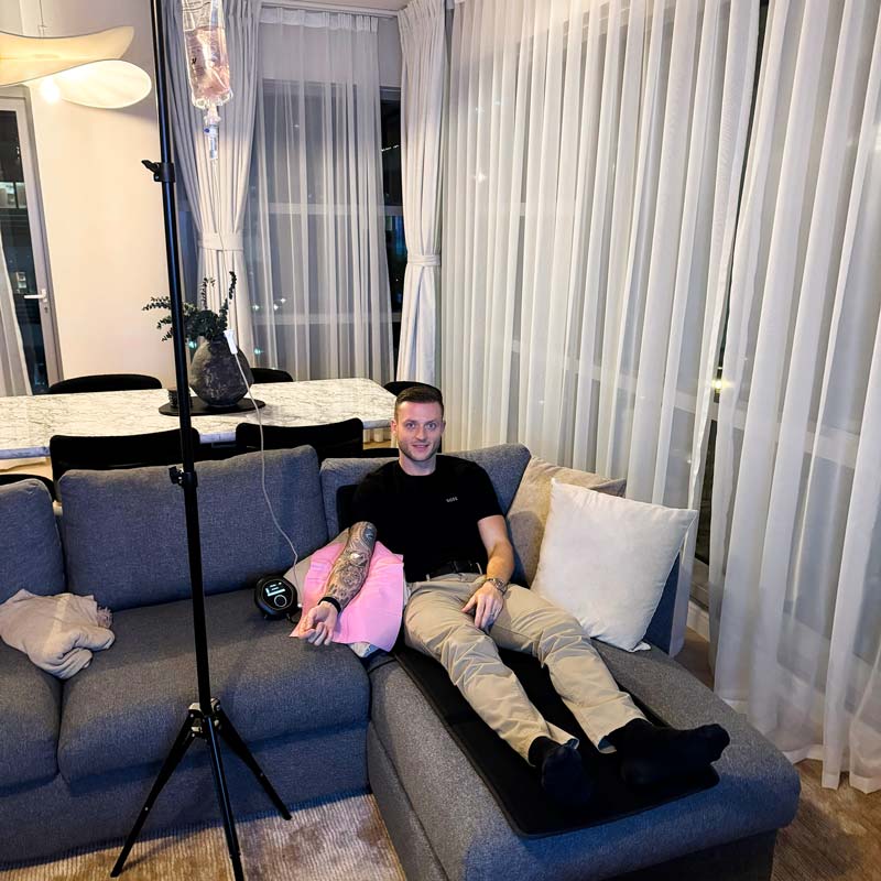 Andy Smith CELLER8 CEO getting IV while using CELLER8 PEMF mat