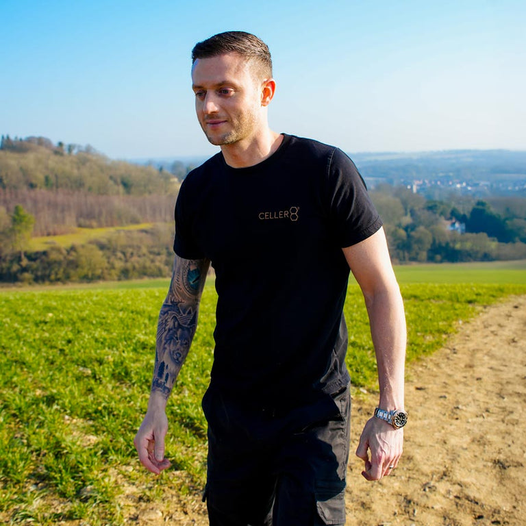 CELLER8 Founder wearing CELLER8 Embroidered Logo T-Shirt