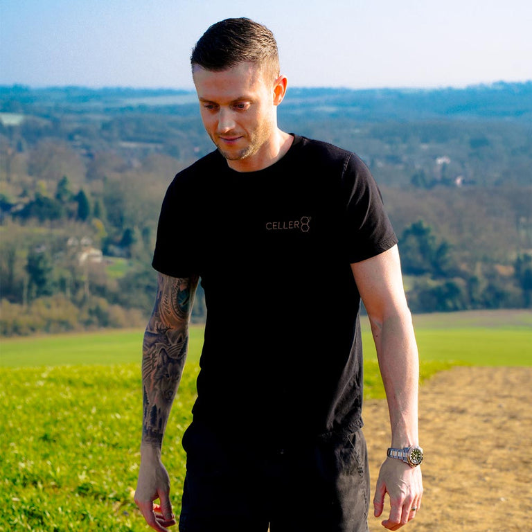 CELLER8 Founder wearing CELLER8 Embroidered Logo T-Shirt
