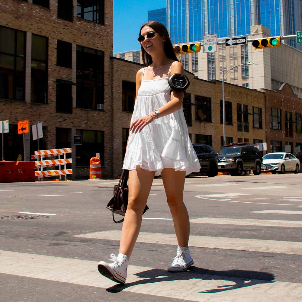 CELLER8 worn on arm while crossing road