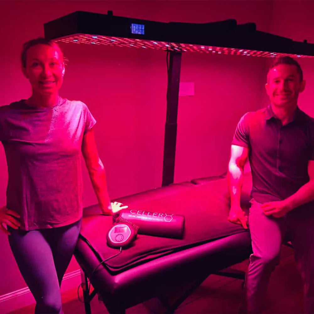 Dr Torrey Schroeder Chiropractic Centre in front of CELLER8 biohacker package