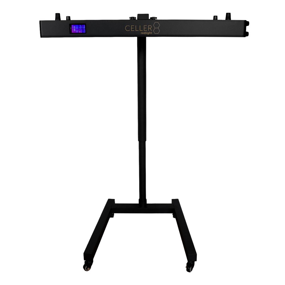 Half body stand with panel facing forward with logo