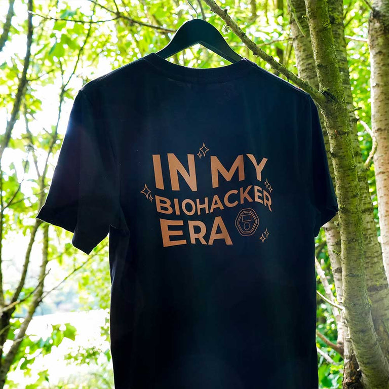 CELLER8 biohacker era t-shirt hanging in woods