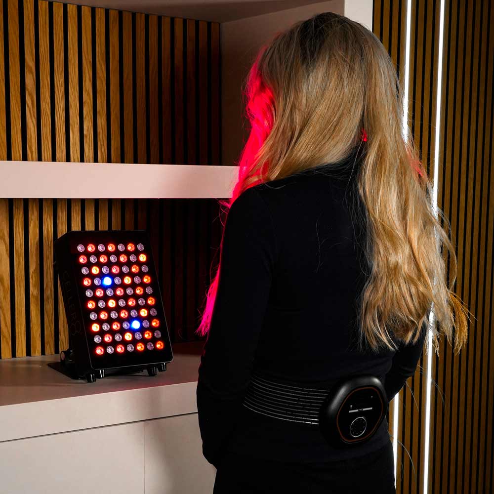 Stood up using red light panel with CELLER8 on back