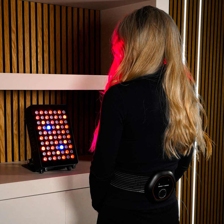 Stood up using red light panel with CELLER8 on back