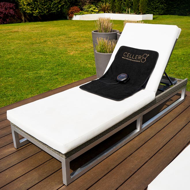 Travel mat laid out outside on sun lounger 