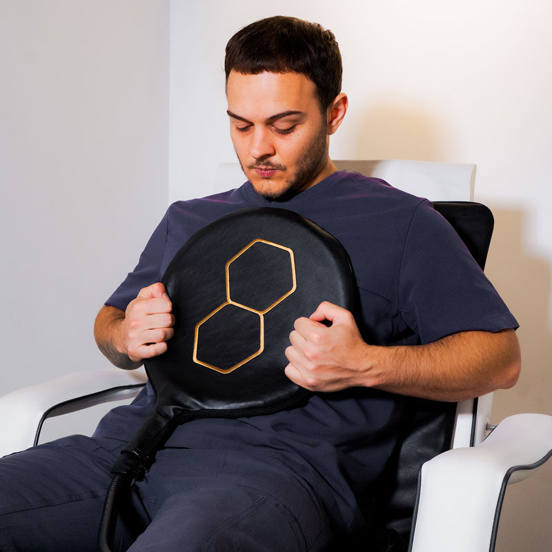 Man applying CELLER8 max large loop to chest