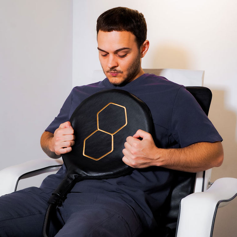 Man applying CELLER8 max large loop to chest